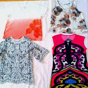 Bundle of 4 Shirts Summer Vacation Cotton Embroidery Colorful Lightweight sz XL